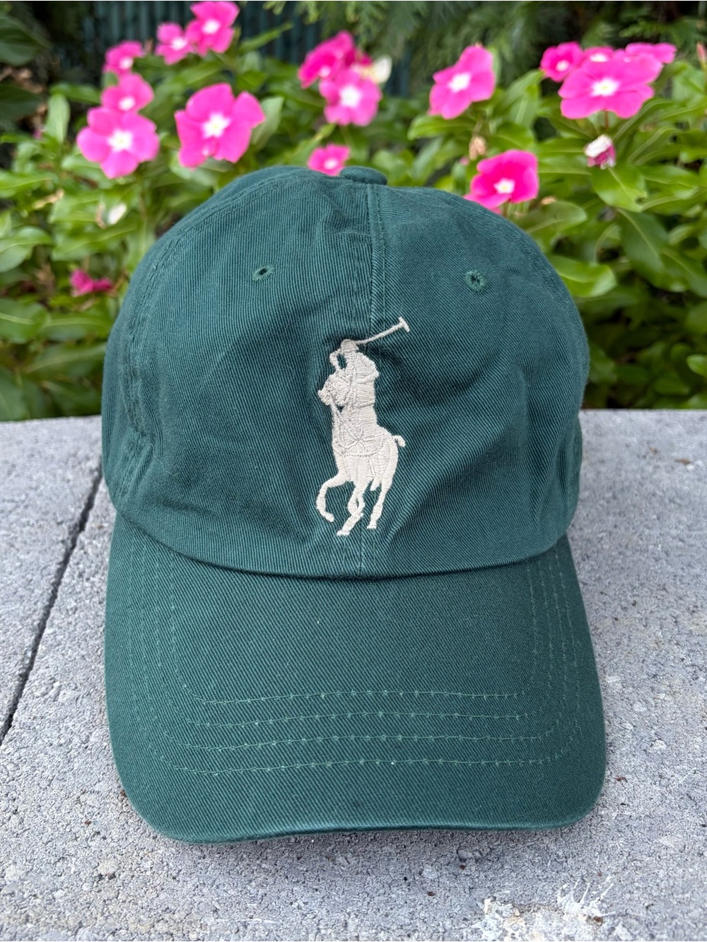 Polo by Ralph Lauren Dark Green Polo Player Baseball Hat with Cream Logo